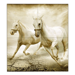 Lupia - Quadro moderno grande su tela WALL 2x2 m ANIMALI CAVALLI BROWN, set 4 pz tele 1x1 m per soggiorno camera da letto