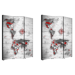 Lupia - Separe' Divisorio Paravento WORLD'S MAP WHITE 176x135,6x3,2 cm 3 Ante in Legno con Tela stampata Fronte Retro bifacciale