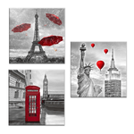 Lupia - Set 3 pezzi Quadri su tela tema citta' Canvas Day 38x38 cm CITY RED