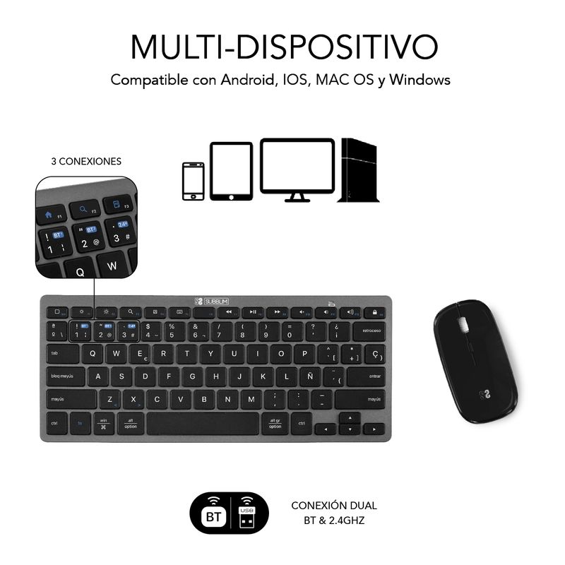 Subblim-Multi-Device-Combo---Tastiera-e-Mouse---Tecnologia-wireless-Bluetooth-e-radiofrequenza-2.4G---Mouse-con-batteria