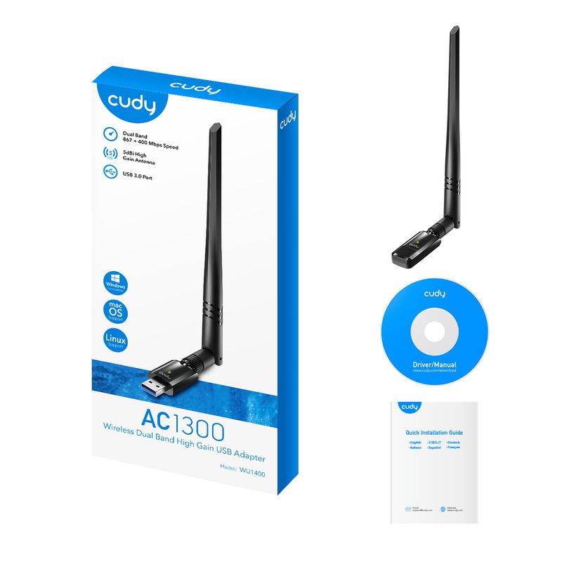 Cudy-WU1400-Adattatore-di-rete-Wi-Fi-Dual-Band-USB-3.0-AC1300---Fino-a-867-Mbps-in-5-GHz---Antenna-ad-alto-guadagno