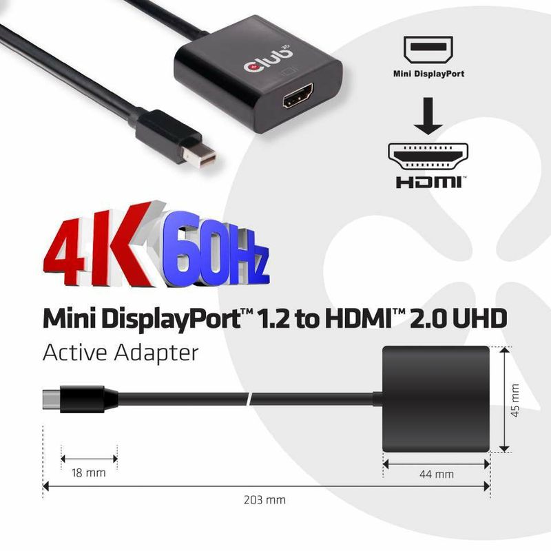 Club3D-Adattatore-Mini-Displayport-1.2-Male-To-Hdmi-2.0-Female-4K-60Hz-Uhd-3D-Active