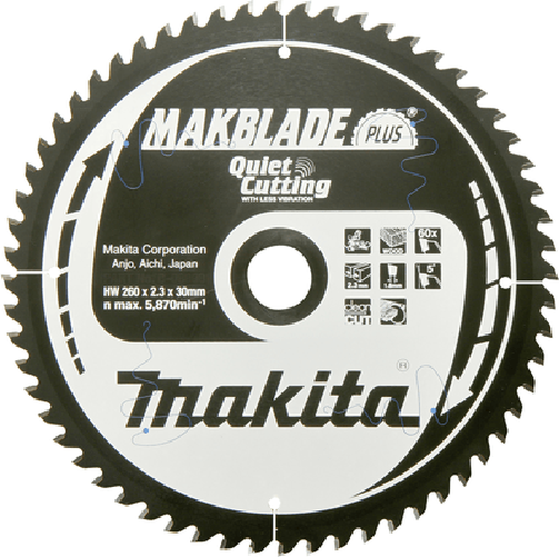 Lama per sega circolare B-32487 MAKBLADE 260mm 40T foro 30mm per troncatrici e troncatrici