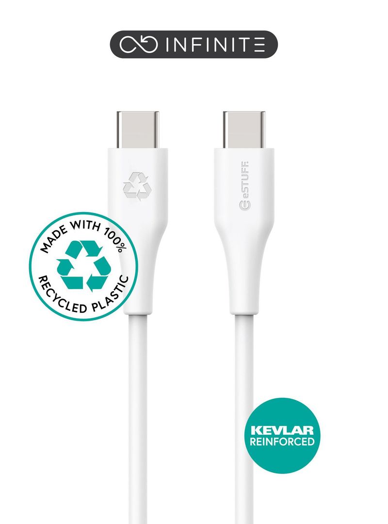 eSTUFF-ES604070-cavo-USB-05-m-USB-2.0-USB-C-Bianco--INFINITE-USB-C-to-USB-C-Cable---0.5m-White.-Recycled-Plastic.---Supe