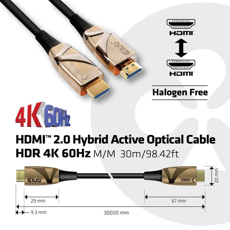 Cavo-video-HDMI-2.0-HDR-4K60Hz-ST-ST-300m-Club3D-ottico-attivo