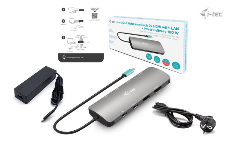 i-tec-Metal-USB-C-Nano-2x-Display-Docking-Station-with-PD-100-W--Charger-100W