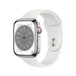 Apple-Watch-Series-8--GPS--Cellular--45mm-Eldestahlfeuse-Silver-Sports-Band-White