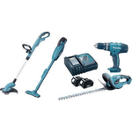 DLX4093 kit combinato cordless tagliasiepi tagliaerba trapano a percussione blu nero