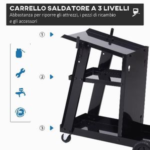 DURHAND Carrello Porta Utensili Attrezzi 3 Ripiani 4 Ruote in Gomma Max. 50kg da Officina Acciaio 71 x 70 x 39cm Nero