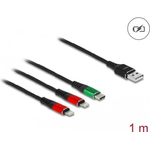 Delock Cavo di ricarica USB 3 in 1 Tipo-A a 2 x Lightning / USB Tipo-C 1 m