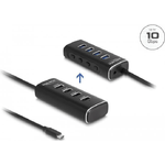 Delock Hub USB 10 Gbps a 4 porte con connessione USB Type-C cavo da 60 cm e switch per ciascuna porta