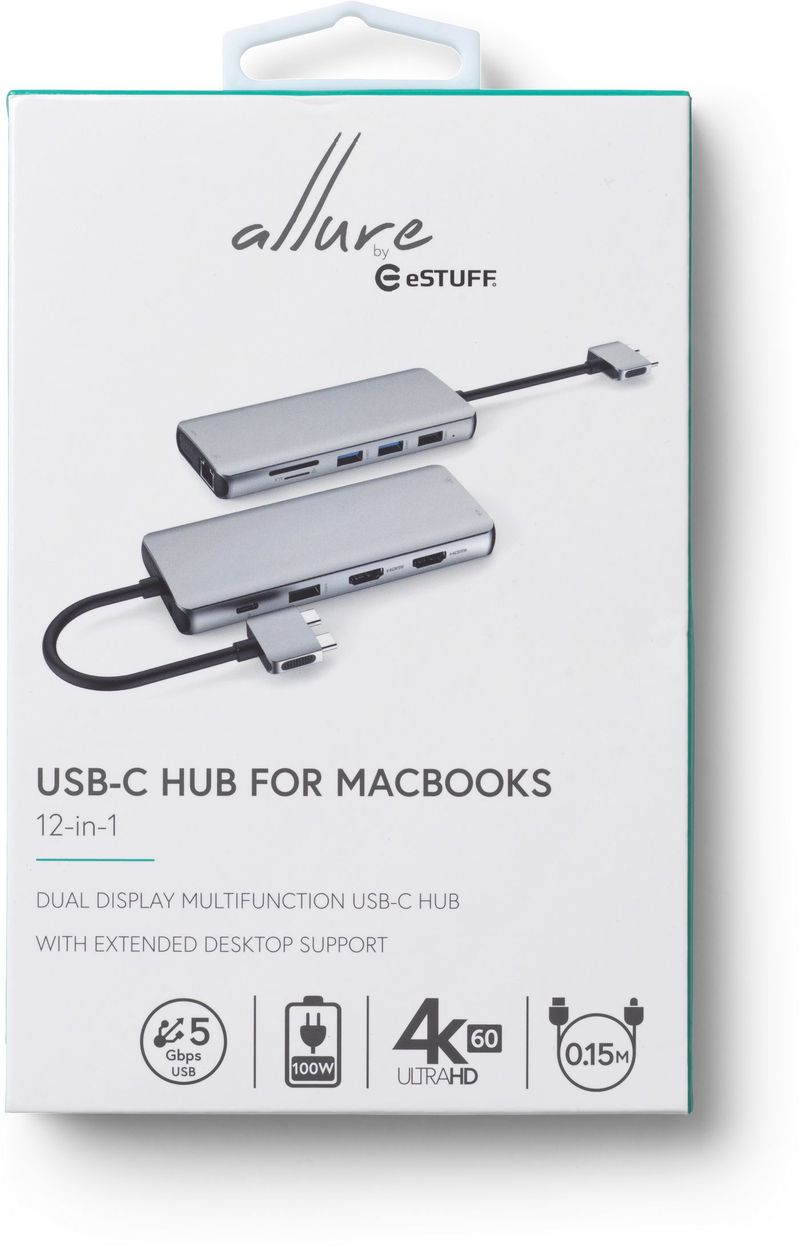 eSTUFF-USB-C-Dual-USB-C-Dock-USB-3.2-Gen-1-3.1-Gen-1-Type-C-5000-Mbit-s-Alluminio--USB-C-12-in-1-Mobile-Hub-for---MacBoo