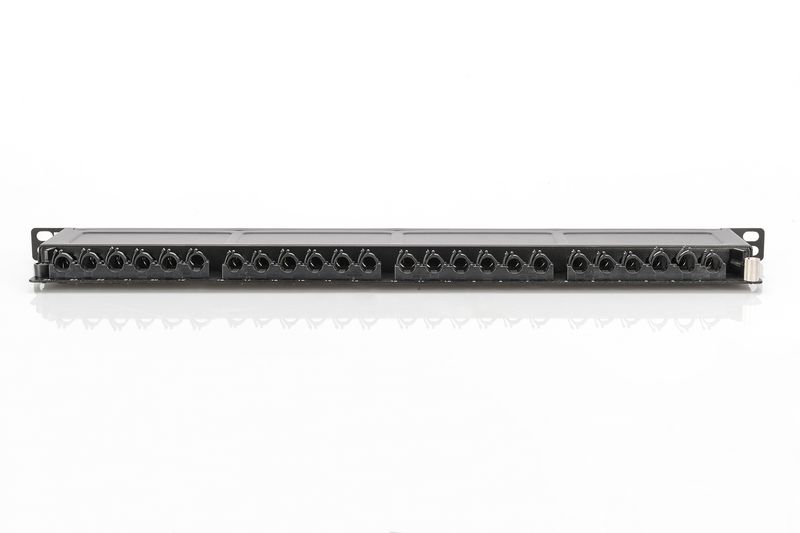 CAT-6A-Class-EA-patch-panel---shielded---0.5U-24-port-RJ45---incl.-dust-cover---8P8C---Black