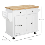 HOMCOM Carrello da Cucina Portavivande con Cassetti, Armadietti, Portaspezie e 4 Ruote, Legno, 111x44.5x82.5cm, Bianco