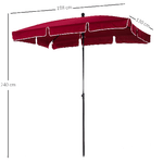 Outsunny Ombrellone da Giardino Rettangolare 2x2.4 m con Inclinazione Regolabile, Rosso e Nero