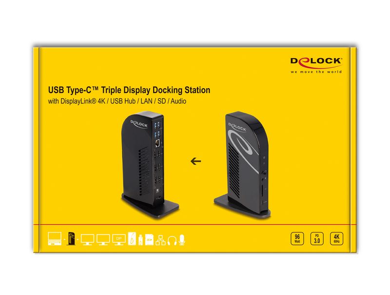 Delock-Docking-station-USB-Type-C-con-triplo-display-con-DisplayLink-4K---Hub-USB---LAN---SD---Audio---PD-96-W