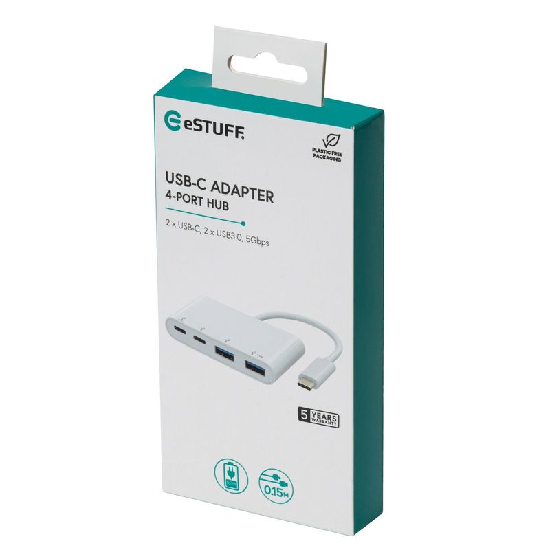 eSTUFF-ES625002-hub-di-interfaccia-USB-3.2-Gen-1-3.1-Gen-1-Type-C-10000-Mbit-s-Bianco--USB-C-Hub---2-x-USB-C-5-Gbps-port