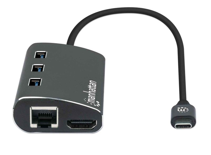 Manhattan-152440-replicatore-di-porte-e-docking-station-per-laptop-USB-tipo-C-Nero--USB-C-DOCK-HUB-READER-6-PORT----HDMI