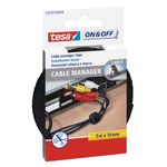 Tesa On & Off Cable Manager Confezione di strisce in velcro 5 m x 10 mm - Per organizzare i cavi - Colore nero