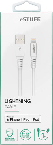 eSTUFF-ES601104-cavo-Lightning-1-m-Bianco--REPLACED-BY-ES601170-----Lightning-Cable-MFI-1m-White---8Pin-Lightning---USB-