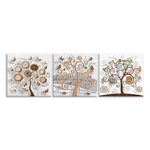 Lupia - Set 3 pezzi Quadri su tela albero della vita Canvas Day Brillant con glitter 38x38 cm TREE WHITE