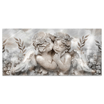 Lupia - Quadro moderno MONDIE' poster su legno con lamina argento cm 31x66 ANGELS IN FLOWER MIX capezzale, soggiorno, camera da letto