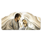 Lupia - Quadro moderno Capezzale sacra famiglia 42x92 cm NATIVITY BROWN su tavola lavorata