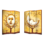 Lupia - Separe' Divisorio Paravento SUN E MOON 176x135,6x3,2 cm 3 Ante in Legno con Tela stampata Fronte Retro bifacciale