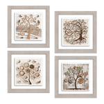 Lupia - Set 4 QUADRI Albero della vita su CERAMICA cornice Shabby MODERN Beige TREE