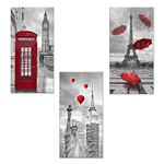 Lupia - Set 3 pezzi Quadri su tela tema citta' Canvas Day 38x75 cm CITY RED