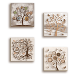 Lupia - Quadri Canvas su carta telata set 4 pezzi 16x16 cm LANDSCAPES ALBERO DELLA VITA