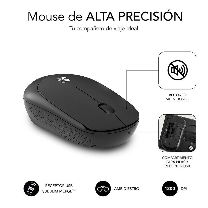 SUBBLIM-SUBKBC-CSSW10-tastiera-Mouse-incluso-Universale-RF-Wireless-QWERTY-Spagnolo-Nero