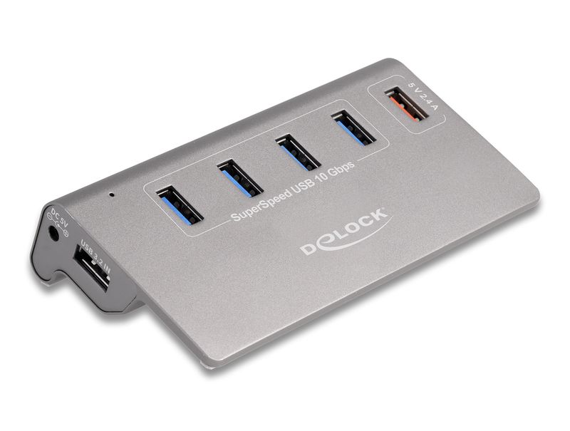 Delock-Hub-USB-10-Gbps-con-4-porte-USB-di-tipo-A-1-porta-di-ricarica-rapida-con-alimentatore