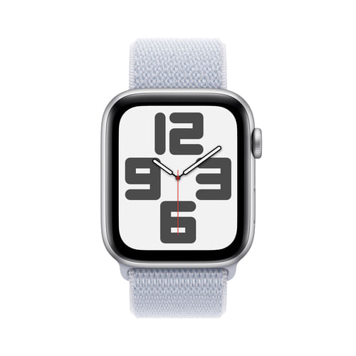 Apple-Watch-SE-GPS-44mm-Cassa-in-Alluminio-Color-Argento-con-Blu-tempesta-Sport-Loop