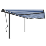 Tenda da Sole Retrattile Automatica con Pali 4x3,5 m Blu Bianca