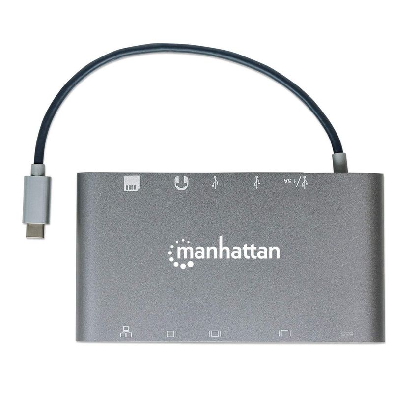 Manhattan-152808-replicatore-di-porte-e-docking-station-per-laptop-Cablato-USB-3.2-Gen-1--3.1-Gen-1--Type-C-Argento