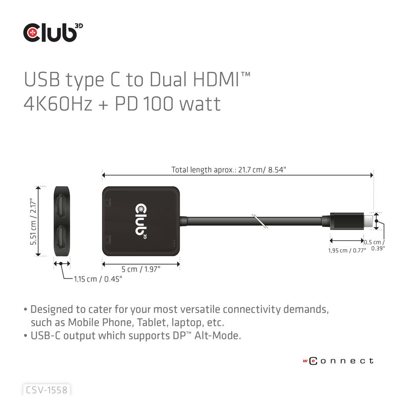 Eingang-1x-Typ-C-Stecker--zum-Host---Ausgang-2x-HDMI-Buchse