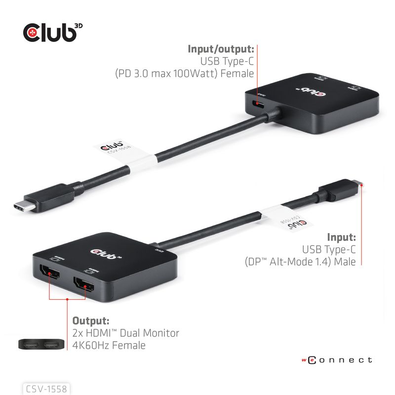 Eingang-1x-Typ-C-Stecker--zum-Host---Ausgang-2x-HDMI-Buchse