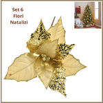 Set 6 fiori natalizi fiore oro dorato con paiette  per albero di natale decorazioni natalizie addobbi vintage babbo creazioni natalizie