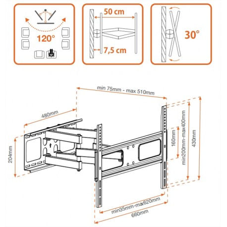 Metronic-451068-Supporto-TV-a-parete-1778-cm--70--Nero