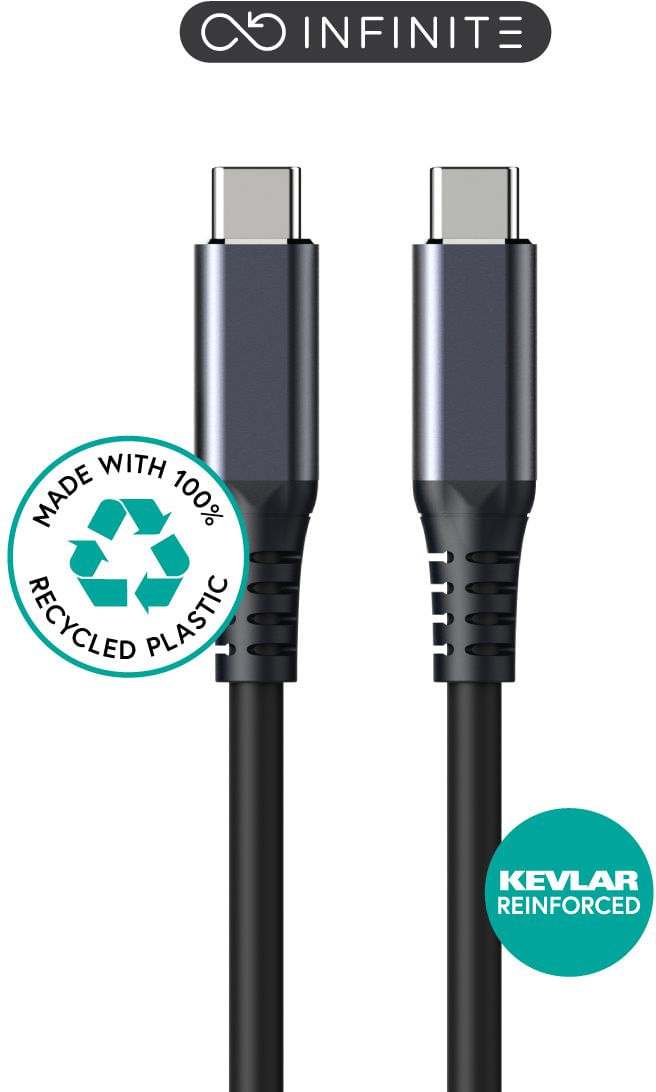 INFINITE-USB-C-Cable-2m-USB4---Gen2100W-20Gbps-Black.---Recycled-Plastic.-Super-Soft---Warranty-60M