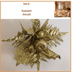 Set 6 decorazioni natalizie vintage addobbi di natale per albero fiore dorato creare centrotavola rametto  decorativo oro pik natalizio