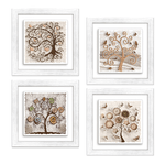 Lupia - Set 4 QUADRI Albero della vita su CERAMICA cornice Shabby MODERN White TREE