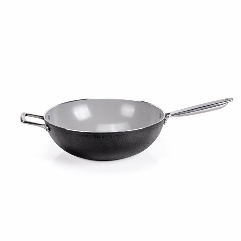 Alluflon-Moneta-Wok-Armonia-Finegres-32cm-con-Doppio-Manico-Nero