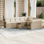 vidaXL Set Divano da Giardino 10 pz con Cuscini Beige in Polyrattan