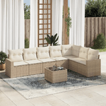 vidaXL Set Divano da Giardino 8 pz con Cuscini Beige in Polyrattan