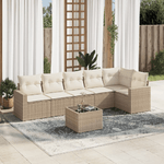 vidaXL Set Divani da Giardino 7 pz con Cuscini Beige in Polyrattan