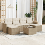 vidaXL Set Divani da Giardino 7 pz con Cuscini Beige in Polyrattan