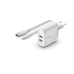 Belkin WCD001VF1MWH Caricabatterie per dispositivi mobili Bianco Interno (DUAL USB-A CHARGER - W/LIGHTNING CABLE 1M 24W