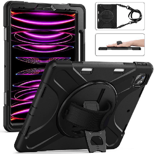 eSTUFF-ES681560-BULK-non-classificato--AUSTIN-Defender-Case-iPad-Pro---13-2024-with-hand-strap-and---shoulder-strap.-Bla